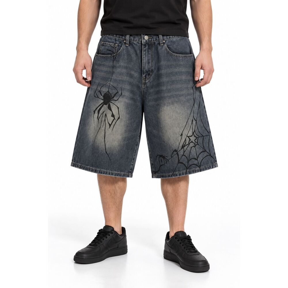 POHADON Y2K Blue Baggy Denim Shorts Unisex Streetwear Jorts | XL